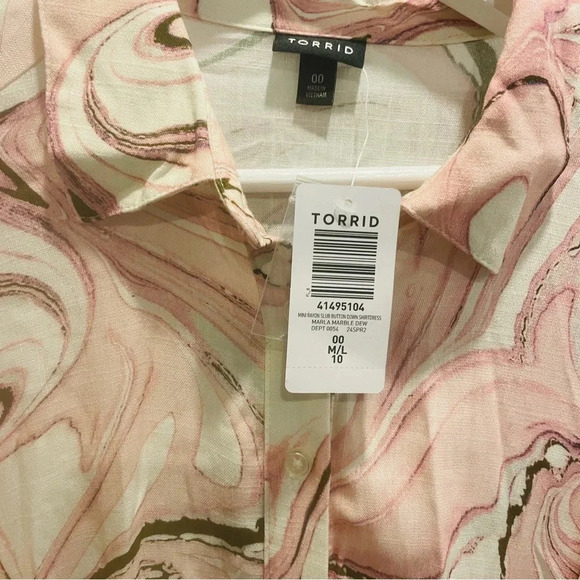 Torrid NWOT Mini Rayon Slub Button Down Shirtdress Size 00 Womens Pink Cream - Picture 6 of 9